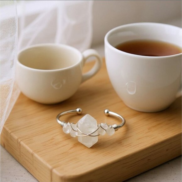 Moonstone Wire Wrap Cuff – 925 Silver Over Copper – Intuition & Balance Talisman - Picture 11 of 11